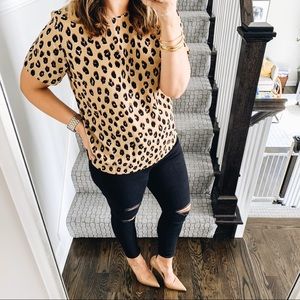 A New Day Leopard Print Short Sleeve Crepe Blouse